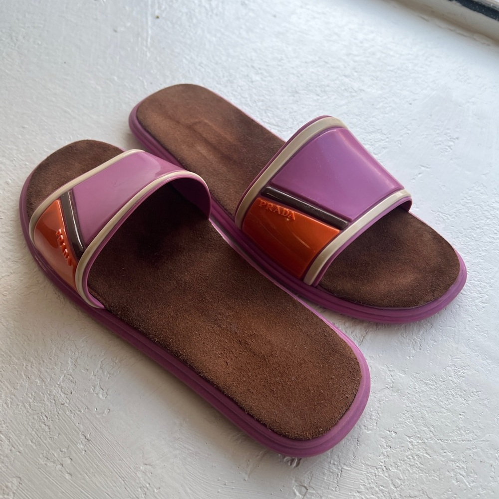 Prada Women's Pink and Orange Slide Sandals